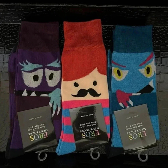 3 PK Mens‎ Monster Socks - Picture 1 of 3